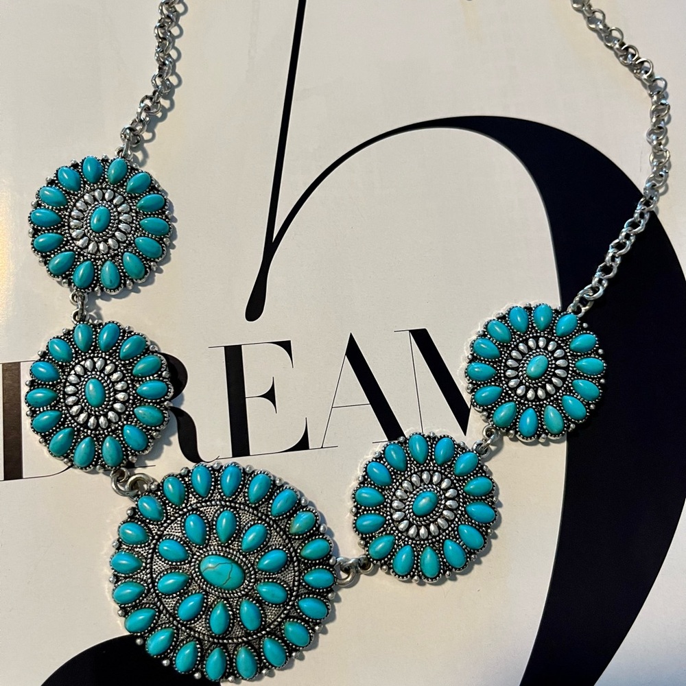 Boho Turquoise Silver Statement Necklace